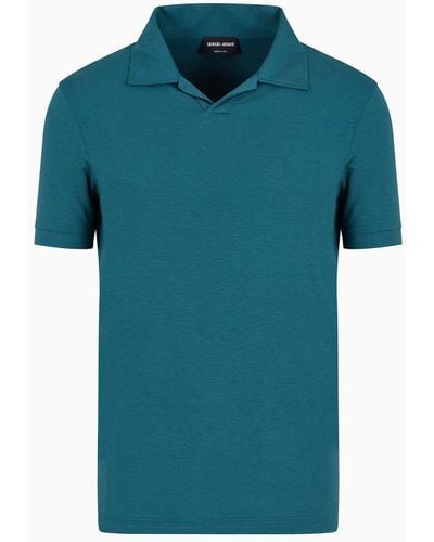 Giorgio Armani Stretch Viscose Jersey Short-sleeved Polo Shirt - Blue