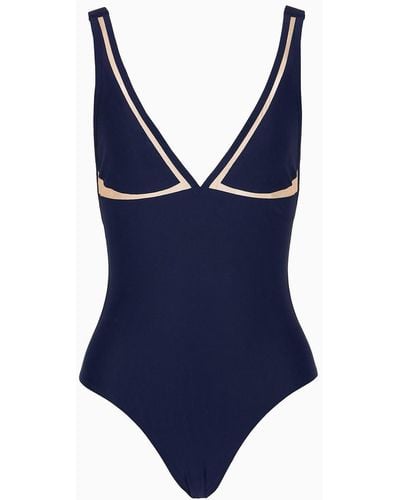 Giorgio Armani One-piece Swimsuit With Tulle Details - Blue