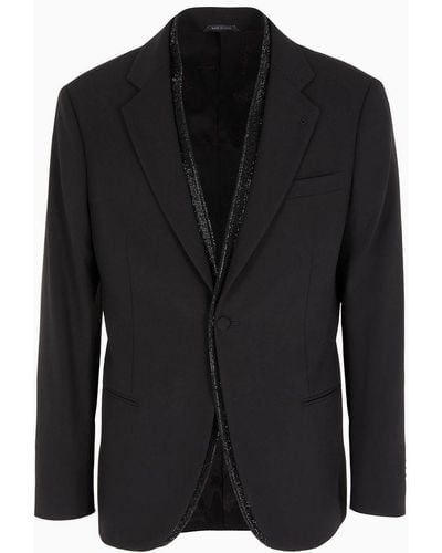 Giorgio Armani Giorgio's Jacket Single-breasted Jacket In Wool Crêpe With Rhinestone Detail - Black