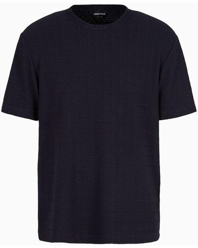 Giorgio Armani T-shirt Ras-du-cou En Jersey De Viscose Et Cachemire Jacquard - Bleu