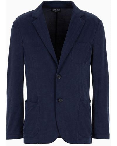 Giorgio Armani Single-breasted Jacket In Stretch Cupro Jersey - Blue