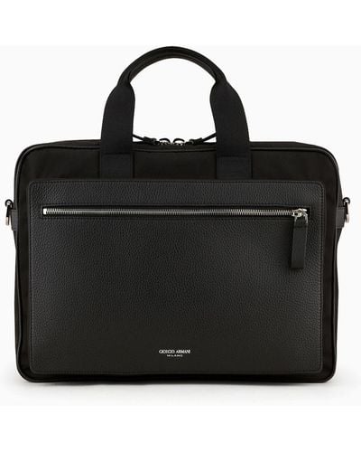 Giorgio Armani Pebbled-leather And Nylon Briefcase - Black