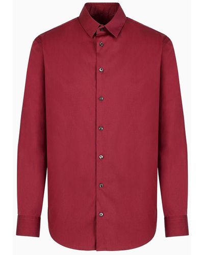 Giorgio Armani Plain-knit Stretch Cotton Shirt - Red