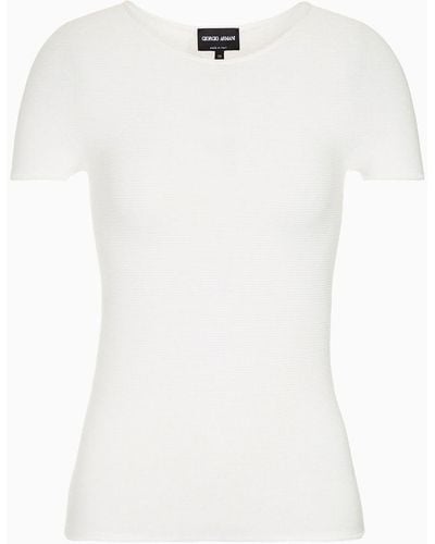 Giorgio Armani Short-sleeved Viscose-blend Crew-neck Sweater - White