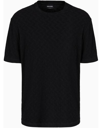 Giorgio Armani T-shirt Mit Rundhalsausschnitt Aus Viskose-jersey Mit Kaschmir In Jacquard-verarbeitung - Schwarz