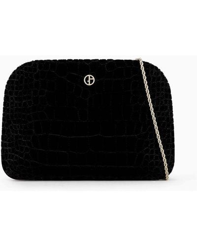 Giorgio Armani La Prima Croc-quilted Velvet Clutch Bag - Black