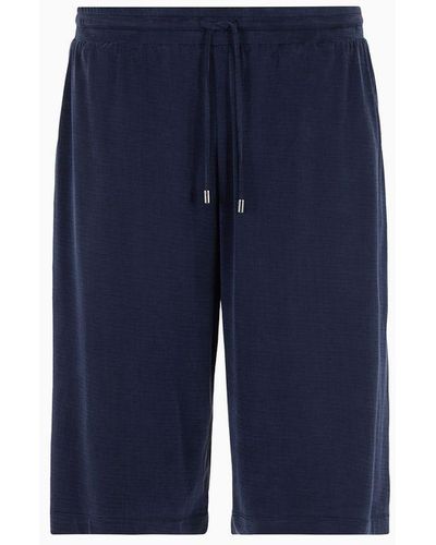 Giorgio Armani Bermuda In Jersey Di Cupro Stretch - Blu