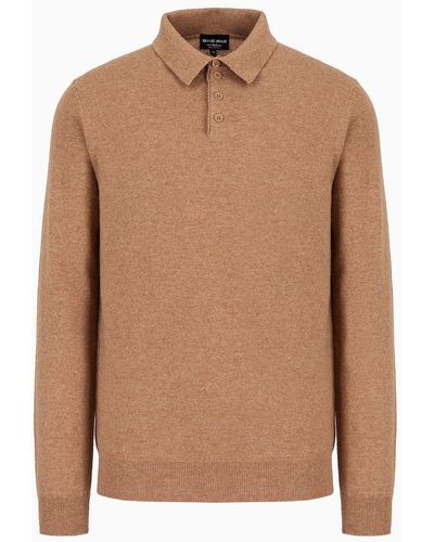 Giorgio Armani Long-sleeved, Pure Cashmere Polo Shirt - Brown