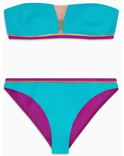 Giorgio Armani Bandeau Bikini With Tulle Details - Blue