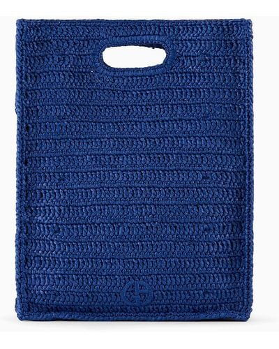 Giorgio Armani Woven Raffia Handbag - Blue