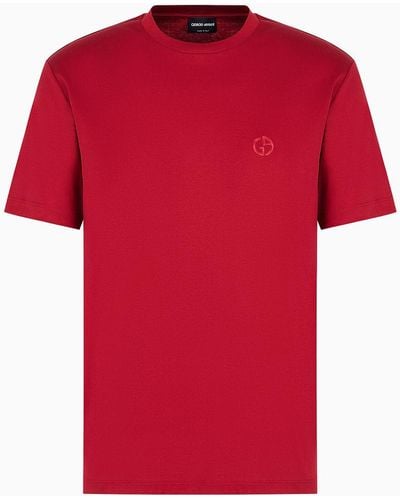 Giorgio Armani T-shirt En Interlock De Coton Avec Logo Brodé - Rouge