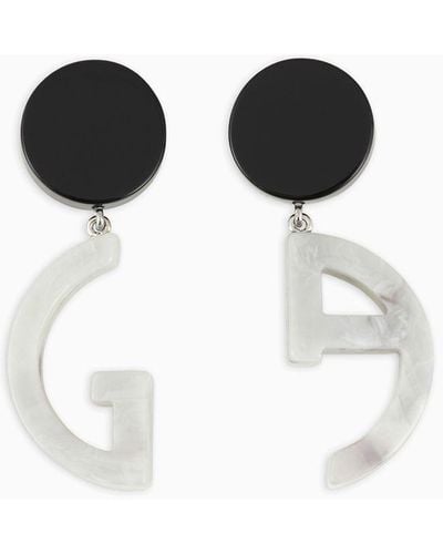 Giorgio Armani Earrings With Ga Resin Pendants - Black