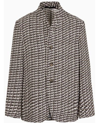 Giorgio Armani Single-breasted Jacket In Printed Cupro - Gray
