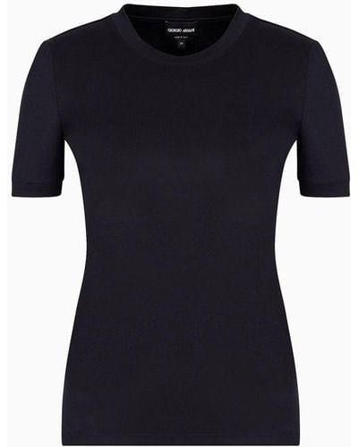 Giorgio Armani Short-sleeved Crew-neck Sweater In Pure Cashmere - Black