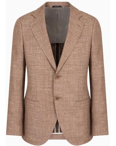 Giorgio Armani George Line Single-breasted Jacket In Linen And Silk - Brown