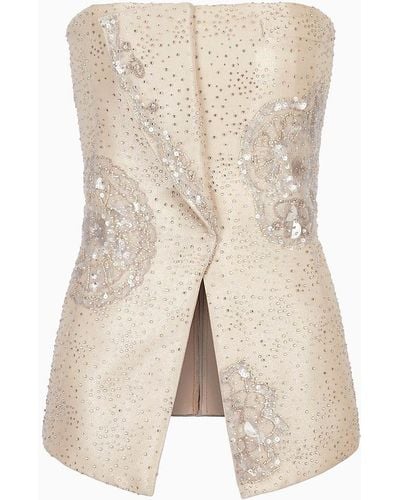 Giorgio Armani Embroidered Long Bustier Top - Natural