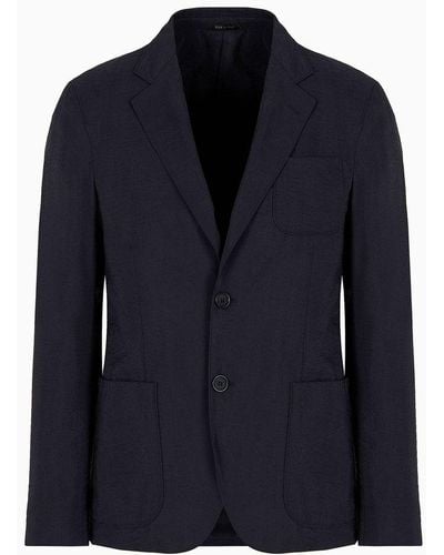 Giorgio Armani Single-breasted Upton Jacket In Washed Silk - Blue
