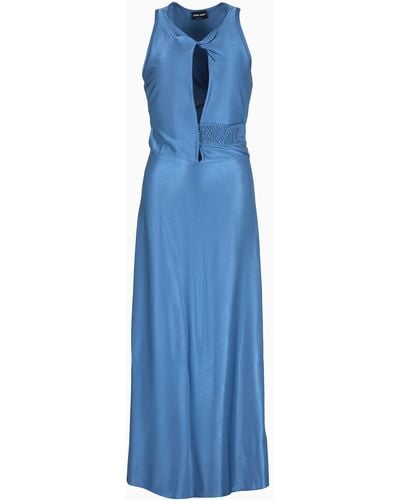 Giorgio Armani Langes Kleid Der Asv-linie Aus Elastischer Viskose - Blau