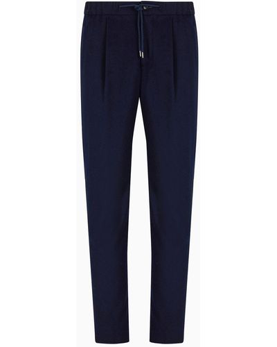 Giorgio Armani Vicuña One-pleat Pants In Pure Vicuña Chevron Fabric - Blue