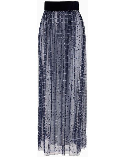 Giorgio Armani Embroidered Tulle Long Skirt - Blue