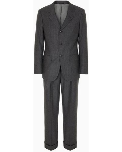 Giorgio Armani Royal Line Pinstriped Wool And Cashmere, Single-breasted Suit - Black