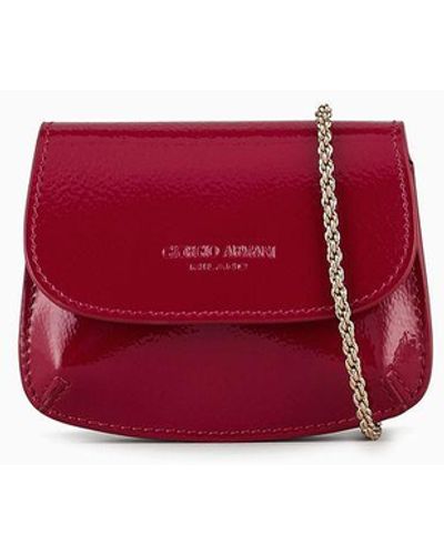 Giorgio Armani La Prima Crinkled Patent Leather Mini Bag With Charm - Red