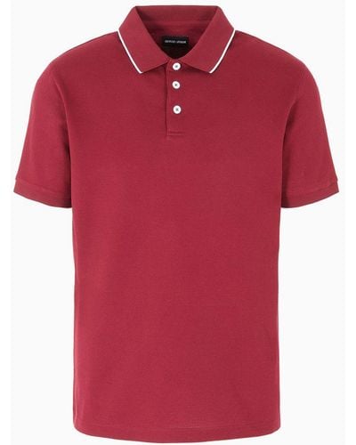 Giorgio Armani Piqué Polo Shirt In Lisle Cotton Yarn - Red