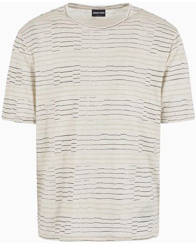 Giorgio Armani T-shirt Aus Leinen Mit Rundhalsausschnitt Und Print Mit Unregelmäßigen Streifen - Weiß