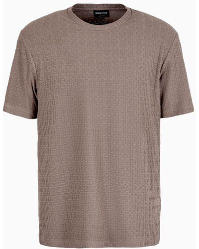 Giorgio Armani T-shirt Mit Rundhalsausschnitt Aus Viskose-jersey Mit Kaschmir In Jacquard-verarbeitung - Braun
