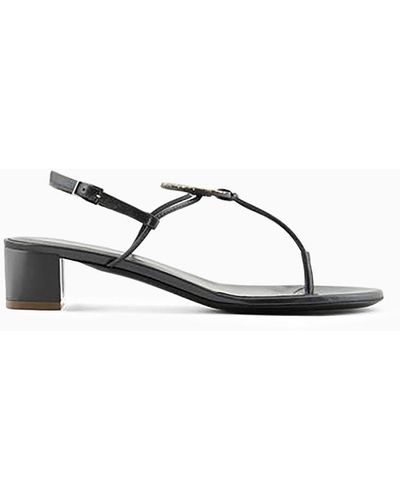 Giorgio Armani Laminated Nappa-leather Thong Sandals With Heels - White