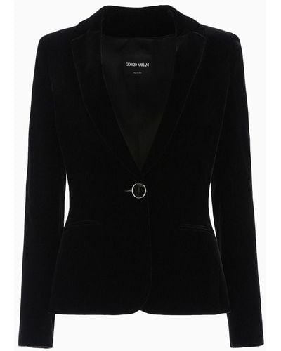 Giorgio Armani Single-breasted Velvet Jacket With Jewel Button Detail - Black