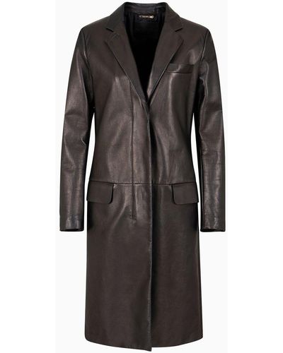 Giorgio Armani Single-breasted Nappa-leather Coat - Black