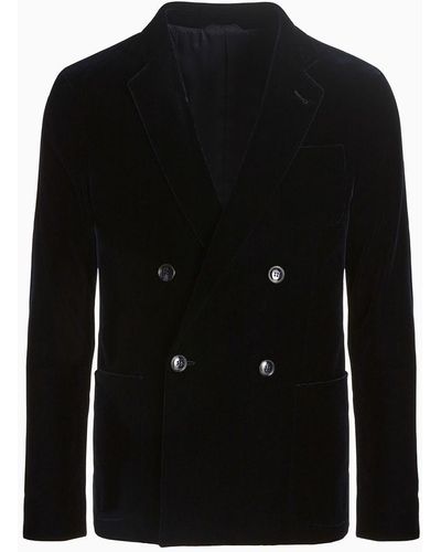 Giorgio Armani Double-breasted Upton Jacket In Stretch Plain Velvet - Black