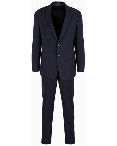 Giorgio Armani Single-breasted Soft Line Suit In Virgin Wool - Blue