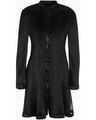 Giorgio Armani Long Jacket In Pleated Tulle With Crystal Embroidery - Black