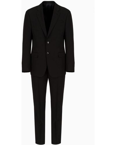 Giorgio Armani Single-breasted, Water-repellent Wool Suit From The Soft Line - Black