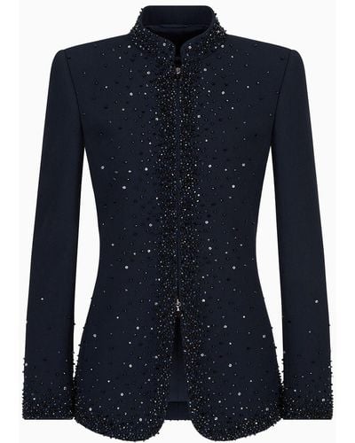 Giorgio Armani Crystal-embroidered Stretch Cady Jacket - Blue