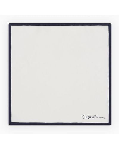 Giorgio Armani Silk Pocket Square With Logo - White
