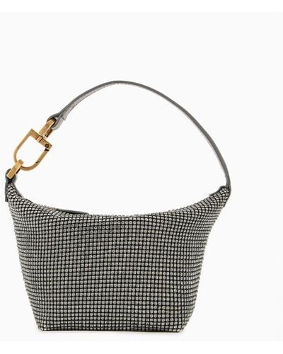 Giorgio Armani La Prima Soft Mini Handbag In Metallic Knit With Rhinestones - Gray