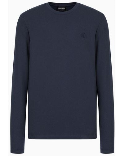 Giorgio Armani T-shirt Loungewear A Manica Lunga In Jersey Stretch - Blu