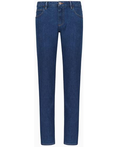 Giorgio Armani Pantalon 5 poches Coupe Slim En Toile Denim Stretch - Bleu