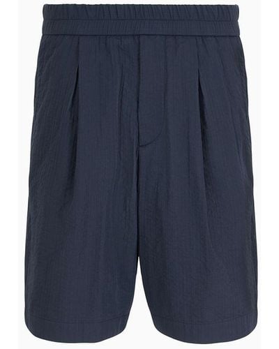 Giorgio Armani Cotton-blend Single-darted Bermuda Shorts - Blue