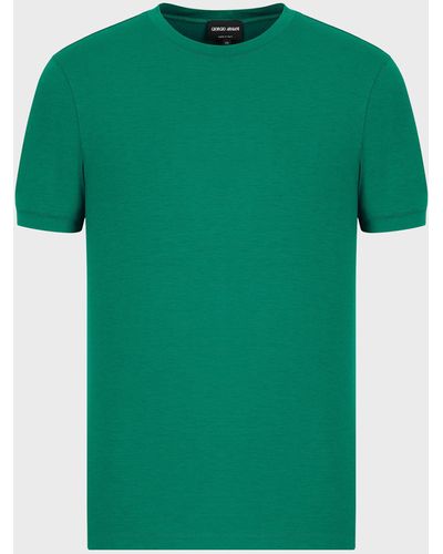 Giorgio Armani T-shirt A Manica Corta In Jersey Di Viscosa Mercerizzata Stretch - Verde