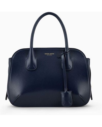 Giorgio Armani Large, Palmellato Leather La Prima Tote Bag - Blue