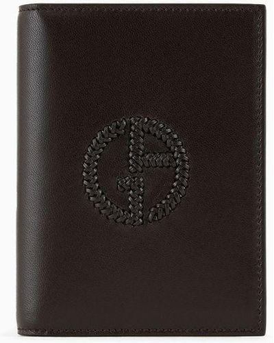 Giorgio Armani Porte-passeport En Cuir À Deux Volets Avec Logo Brodé - Noir
