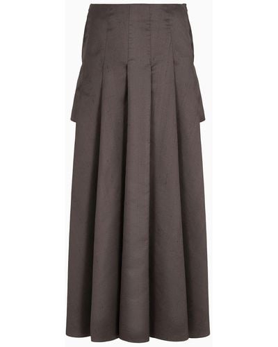 Giorgio Armani Long Skirt In Silk Shantung With Wide Slits - Brown