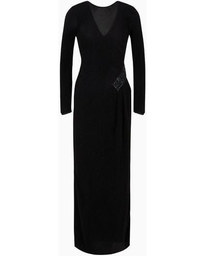 Giorgio Armani Long Dress In Pleated Jersey - Black