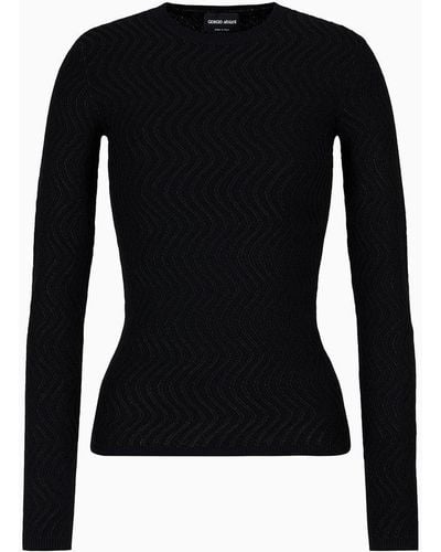 Giorgio Armani Crew-neck Sweater In Jacquard Viscose - Black