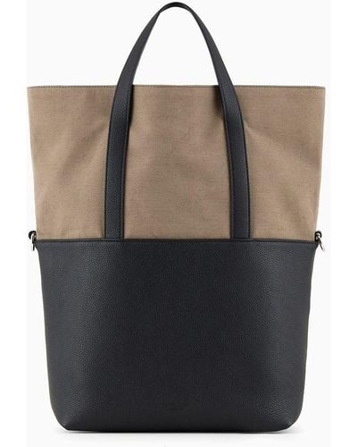 Giorgio Armani Canvas And Leather Shopper Bag - Black