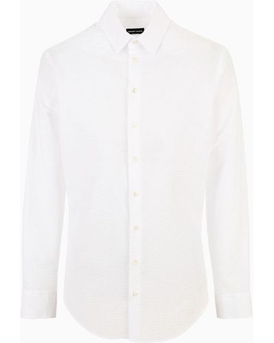 Giorgio Armani Plain-knit Cotton Seersucker Shirt - White